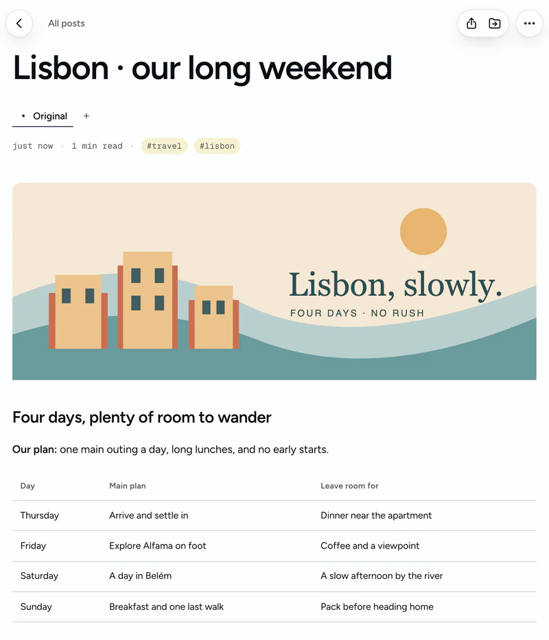 A Lisbon long-weekend itinerary with a day-by-day plan and a packing checklist.